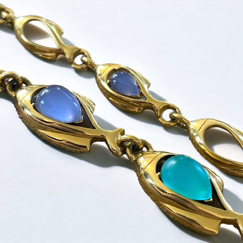 Trifari Signed Jelly Belly Lucite Blue Green Aqua Fish Necklace Bracelet Earring - Picture 6 of 12